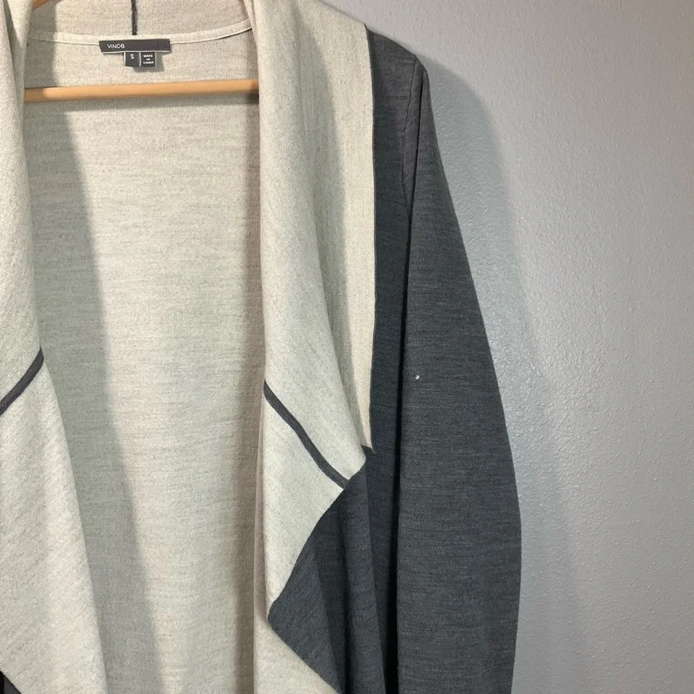 VINCE Two Tone Drape Open Front Wool Gray Cardigan merino wool blend size Small